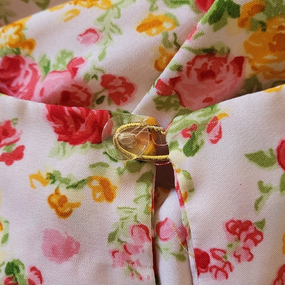 Vintage Cabbage Roses Floral Midi Dress Long Sleeves S/M No Tags - Picture 8 of 8